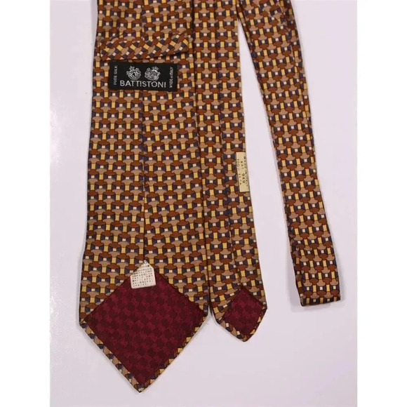 Battistoni Brown/Navy Mustache Print Design Silk Necktie Tie - Picture 4 of 7